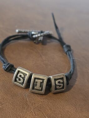 Pandora Black Cord Bracelet with Silver 'SIS' Letter Beads